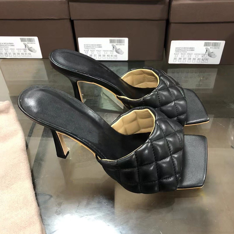 

Classic designer women Half slippers cowhide 100% leather Thin heels Slides woman shoe beach Lazy Sandals sexy High heeled shoes Large size 35-41-42 us4-us10 With box, Lavender