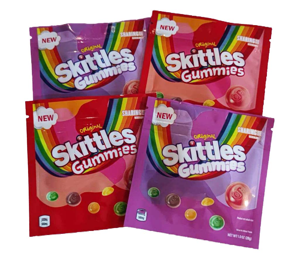 

In stock 4 designs potheads warheads bag skittles cannaburst sours gummies candy canna peach rings edibles packaging bags