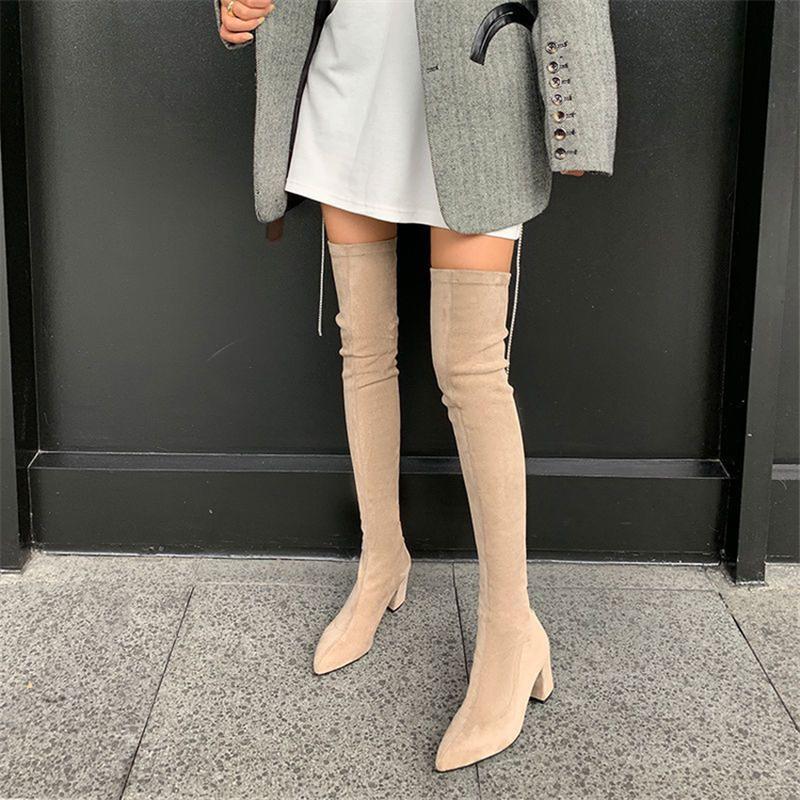 

Boots 2022 Women Stretch Fabric Thigh High Long Fashion Over The Knee Woman Sexy Slim Pointed Toe Heels Shoes, Black