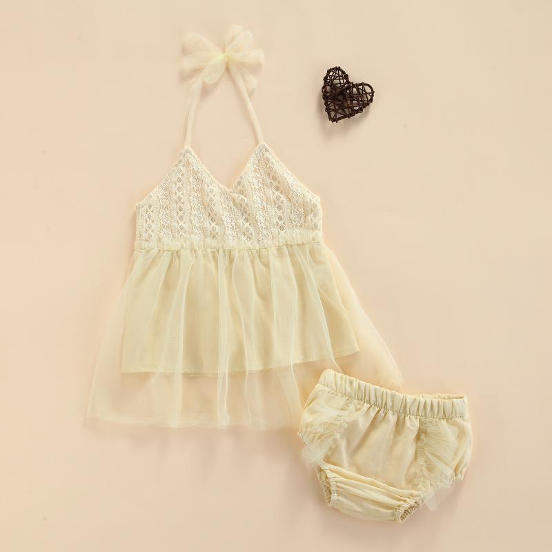 

Clothing Sets Born Baby Girls Princess 2pcs Clothes Set Summer Solid V-Neck Sleeveless Halter Tops+ Short Pants Toddler Mesh Cute Clothings, White