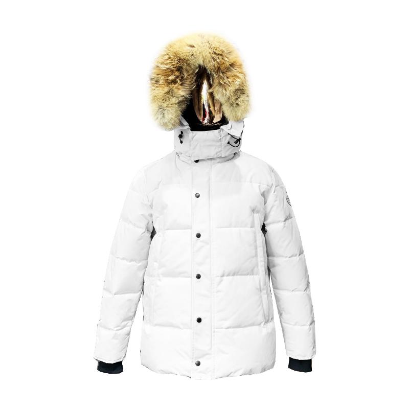 

mens winter outdoor down puffer jacket white duck windproof hoodies hooded outwear collar cap warm raccoon fur wyndham parka white, Black