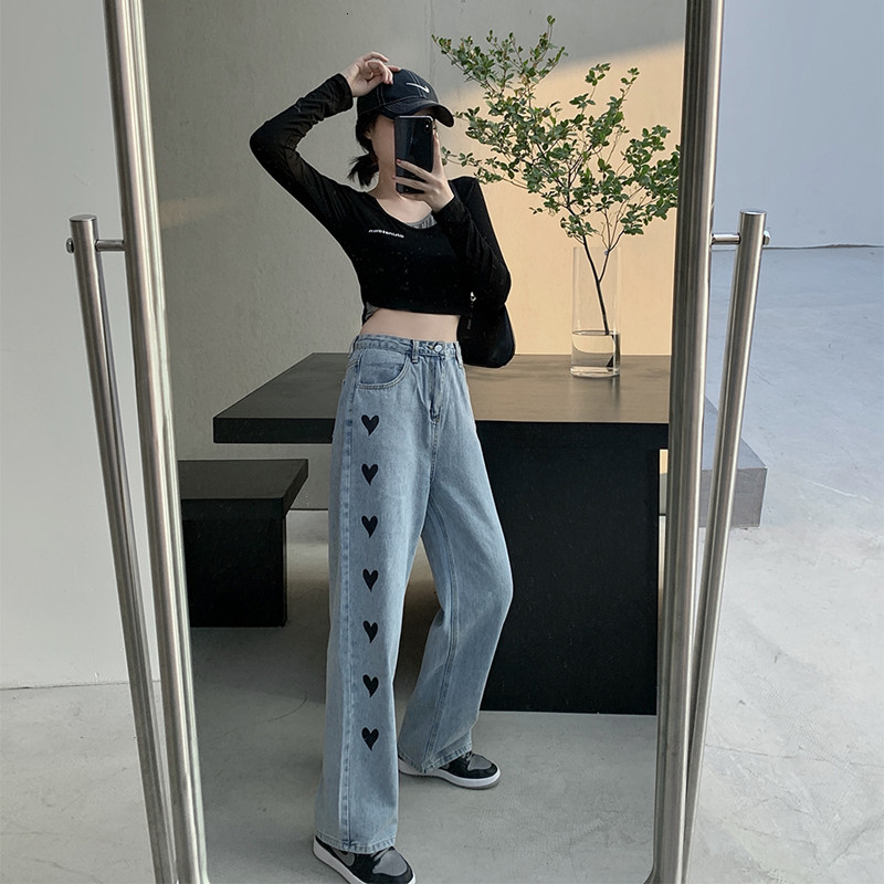 

Women's Jeans Woman High Waist Clothes Wide Leg Denim Clothing Blue Streetwear Vintage Quality 2021 Fashion Harajuku Straight Pant FZXL