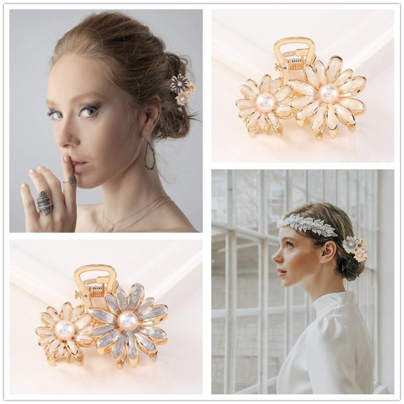 

Hair Clips & Barrettes Alloy Accessories Women Girls Korean Clip Grab Mini Small Flower Pearl, Golden;silver