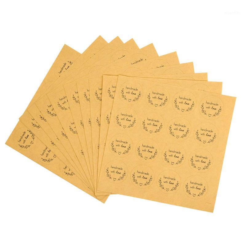 

Gift Wrap 160pcs "Handmade With Love" Kraft Paper Stickers Round Adhesive Labels Baking Wedding Decoration Party Sticker