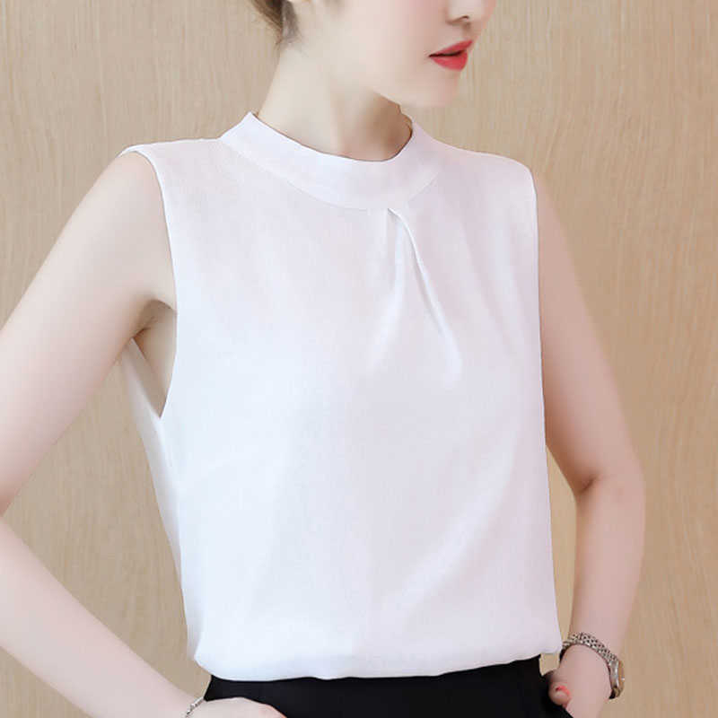

Blusas Mujer De Moda Blouse Women O-neck Chiffon White Blouse Shirt Summer Sleeveless Blouse Women Tops Clothes Blusa D51 210602, Gray