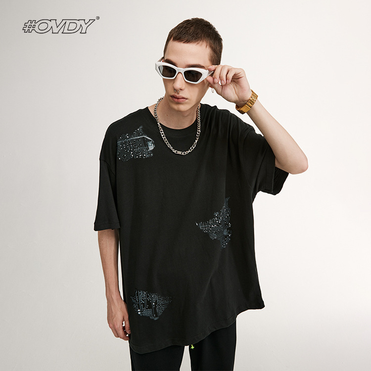 

wxwovdy men's 2021 summer new national trend street hip hop piec printed loose round neck short sve men's wear, White;black