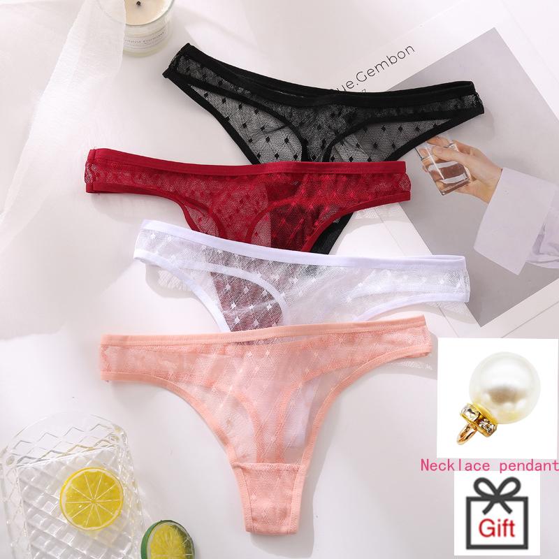 

Women's Panties 3Pcs/Set Sexy Women G-String Thong Lace Underwear Pantys Low-Waist Female Underpants Mesh Perspective Briefs Lingerie, Black;pink