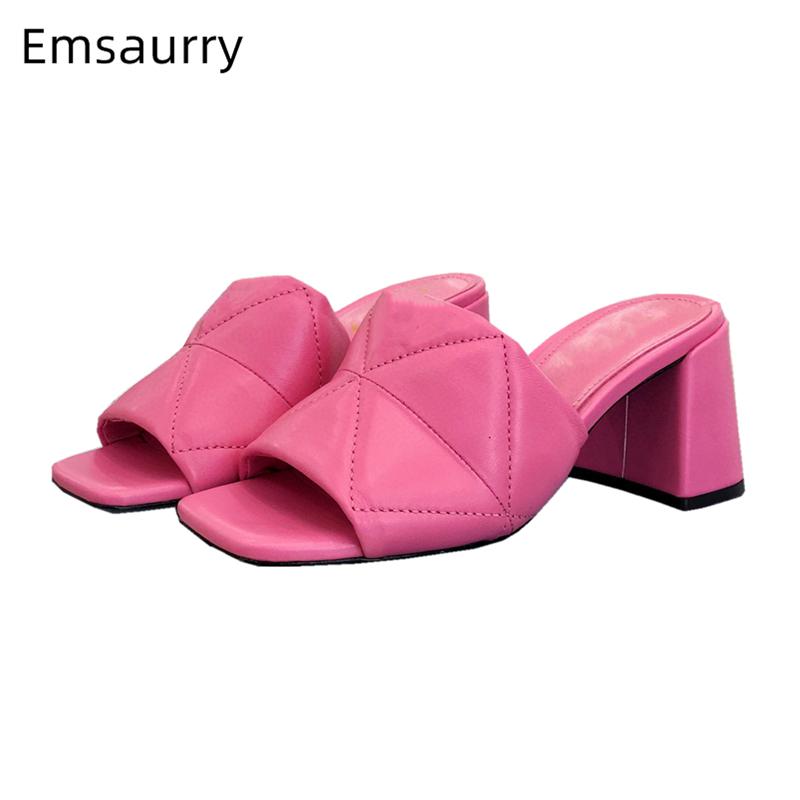 

Sandals Cross Sewing Genuine Leather Women Square Open Toe Slingbacks Hoof Heel Summer Runway Mules For Girls Lady, Black