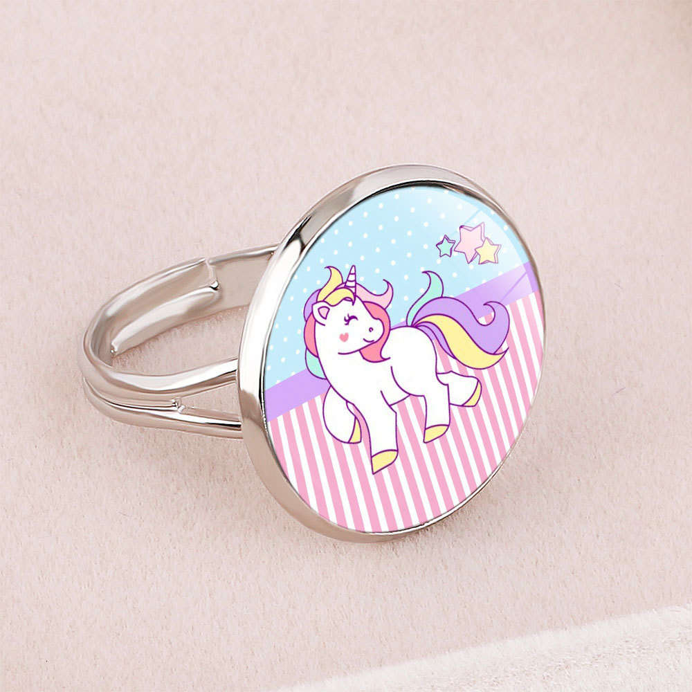 2021 fashion kids ring accessories Unicorn time opening adjustable cartoon Pegasus Trinket-image-704430527