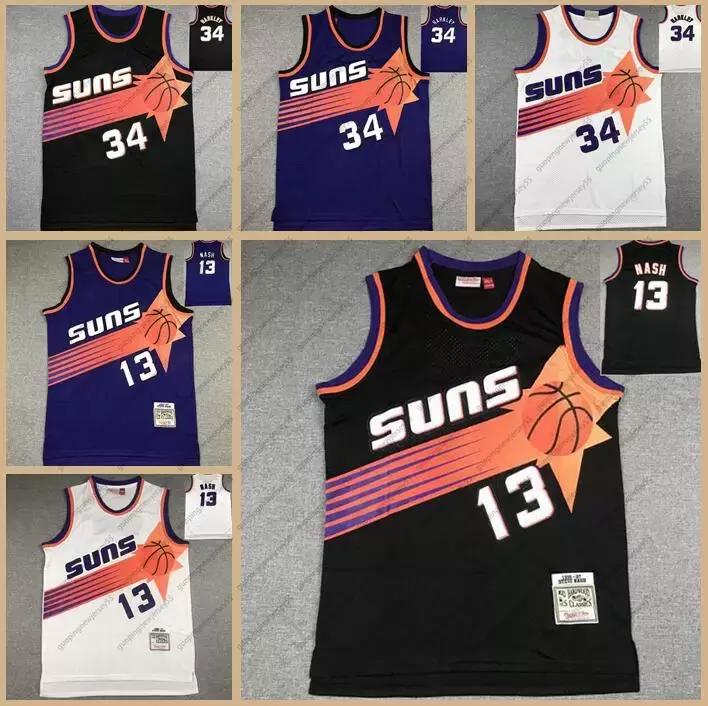 

Men Stitch basketball Jerseys 34 Charles Barkley 13 Steve Nash jersey White purple black Classics retro Wear, Black;red