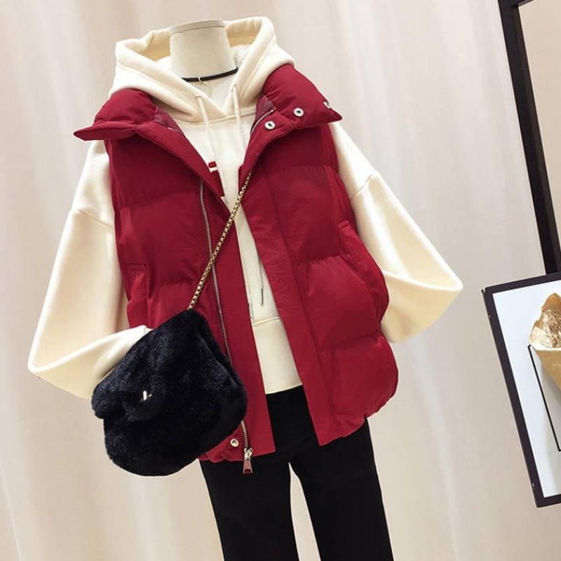 

Women's Vests Fashion Solid Sleeveless Jacket Elegant Simple Vest Coat Women Warm Korean Version Stand Collar Zipper Female Outwear, Black;white
