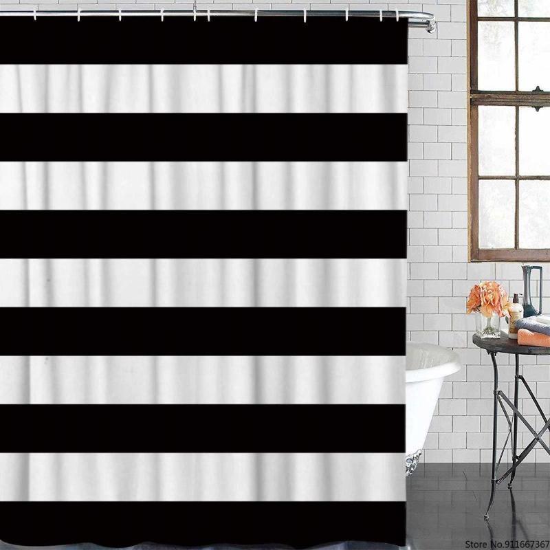 

Black And White Striped Shower Curtains For Bathroom Decor Nautical Stripe Polyester Fabric Waterproof Bath Curtain Set With