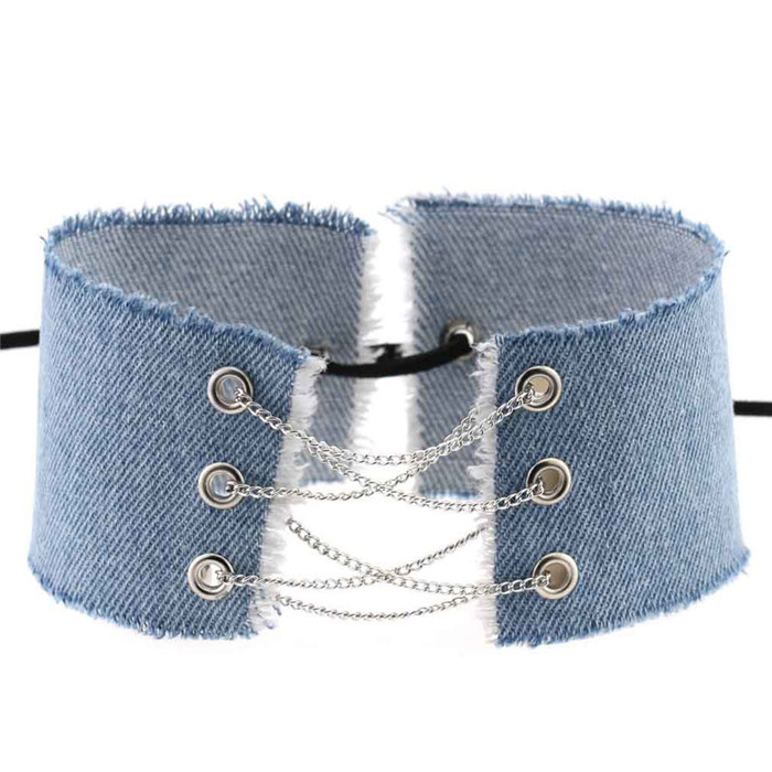 

Multilayer Gold Chains Jeans Denim Chokers Necklace Collar Lace Adjustable Necklaces for Women Grils Party Nightclub Fashion body Jewelry Will and Sandy