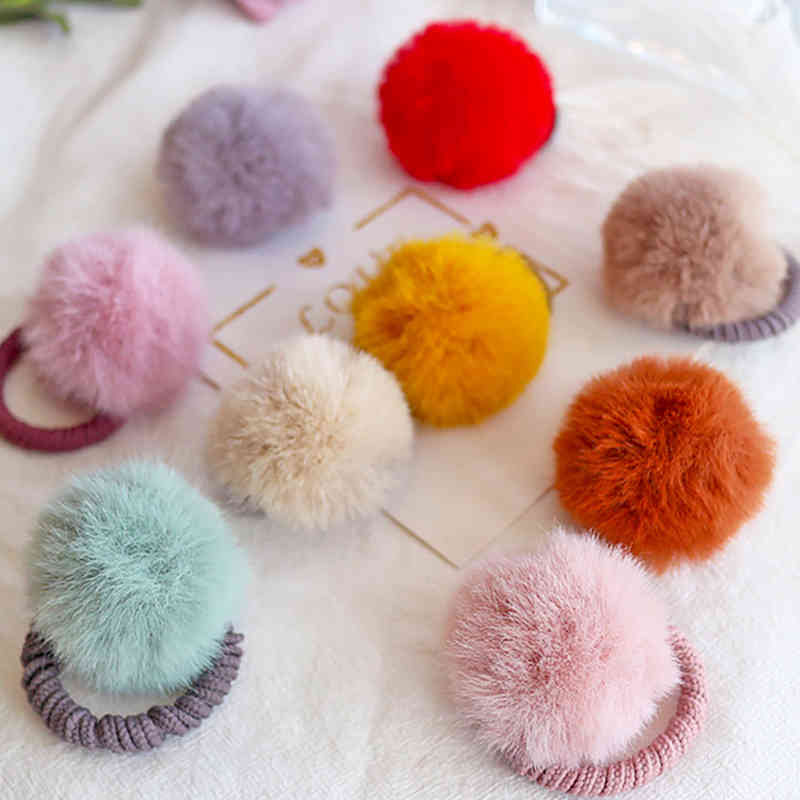

10pcs/set Multicolor Bands Cute Furry Ball Elastic Ties For Children Girls Scrunchies Ponytail Holder Hair Accessories
