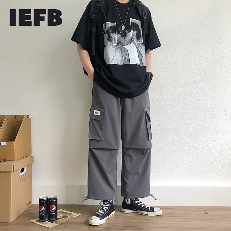 

IEFB spring men's casual trousers Korean fashion elastic waist bandage bottoms pants for male 9Y4833 210524, Dark gray