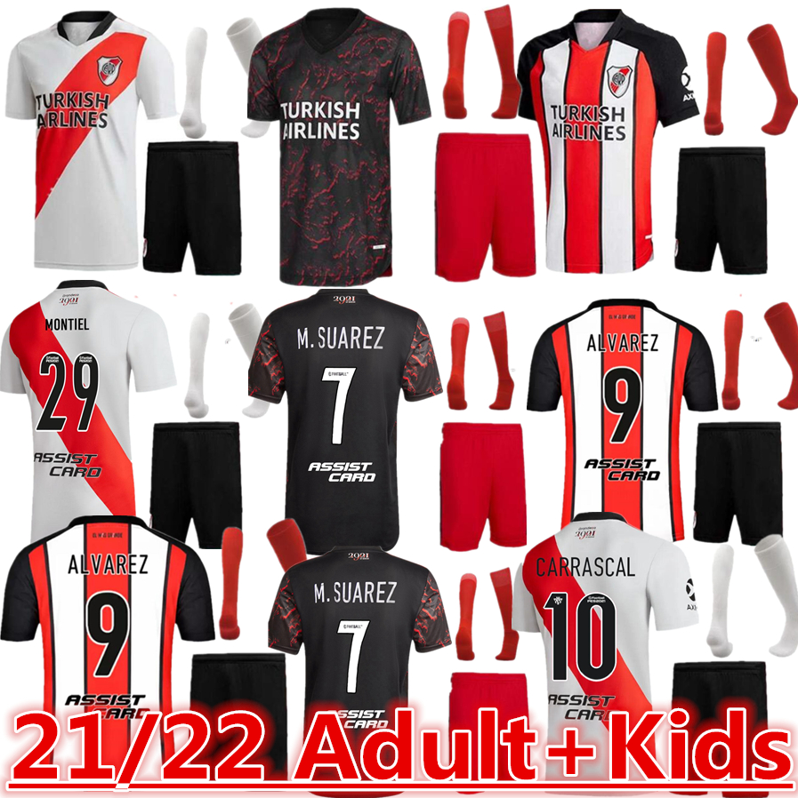 

2122 RIVER PLATE Soccer jersey 120-Years Anniversary BORRÉ De La Cruz M.SUAREZ PONZIO 21 22 PEREZ PINOLA men+ kids kit socks Football Shirt, Black