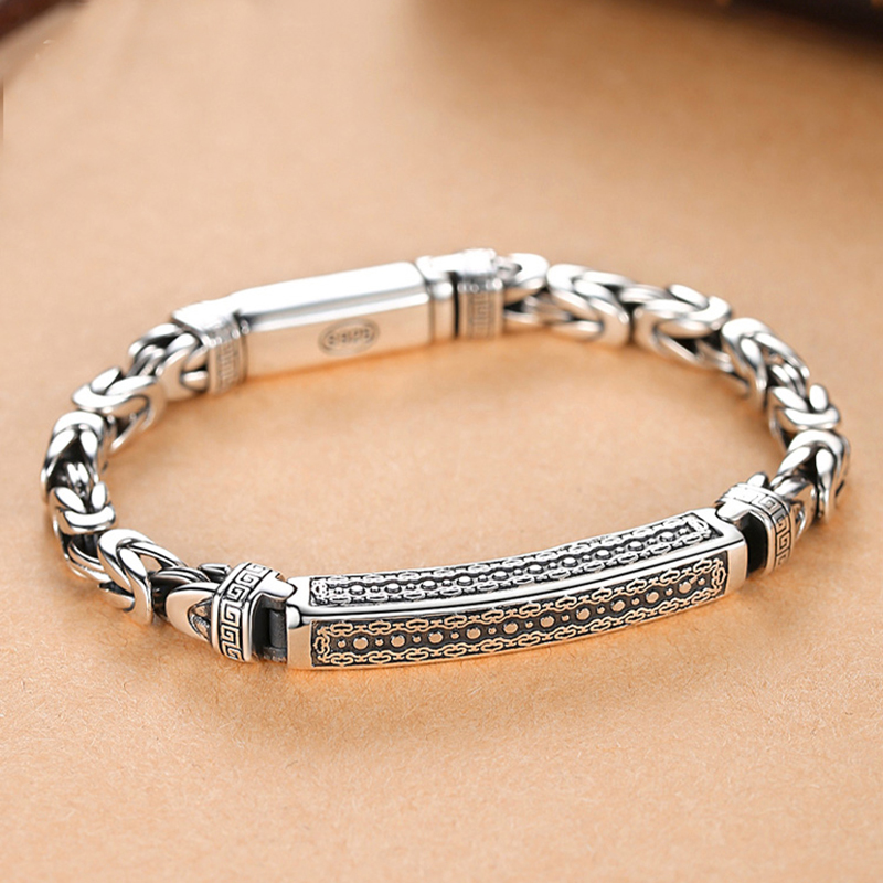 

RetroSen New Silver Jewelry Mens Bracelet Personality Peace Pattern Retro Hipster Key Pattern Buckle Gift Accessory
