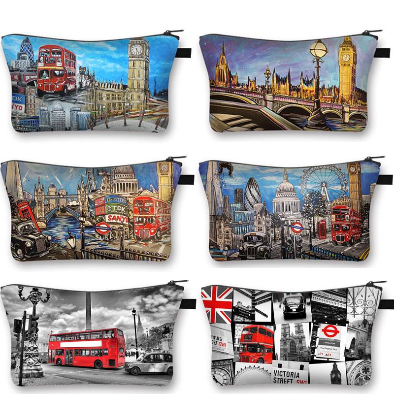 

Oil Painting British Style Cosmetic Case Commuter Bus Makeup Bags Ladies Organizer Travel Girls Handbag Lipstick & Cases