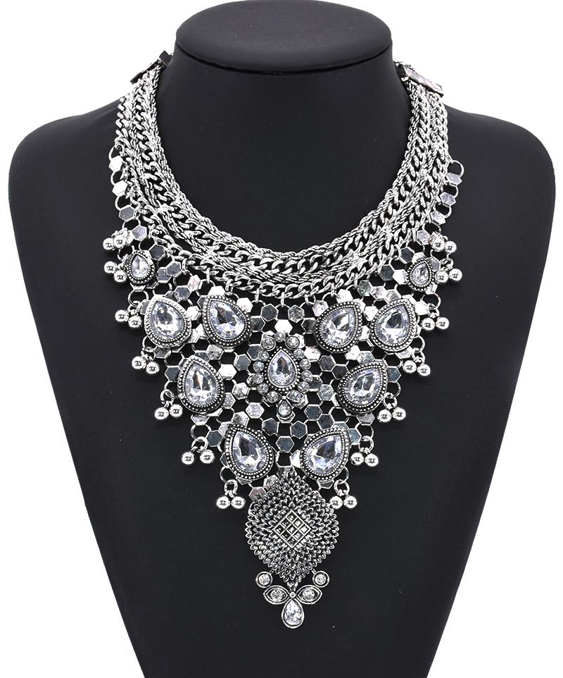 

Antique Crystal Gem Luxury Bridal Rhinestone Vintage Maxi Statement Necklace Collar Women Bijoux Accessory Chokers