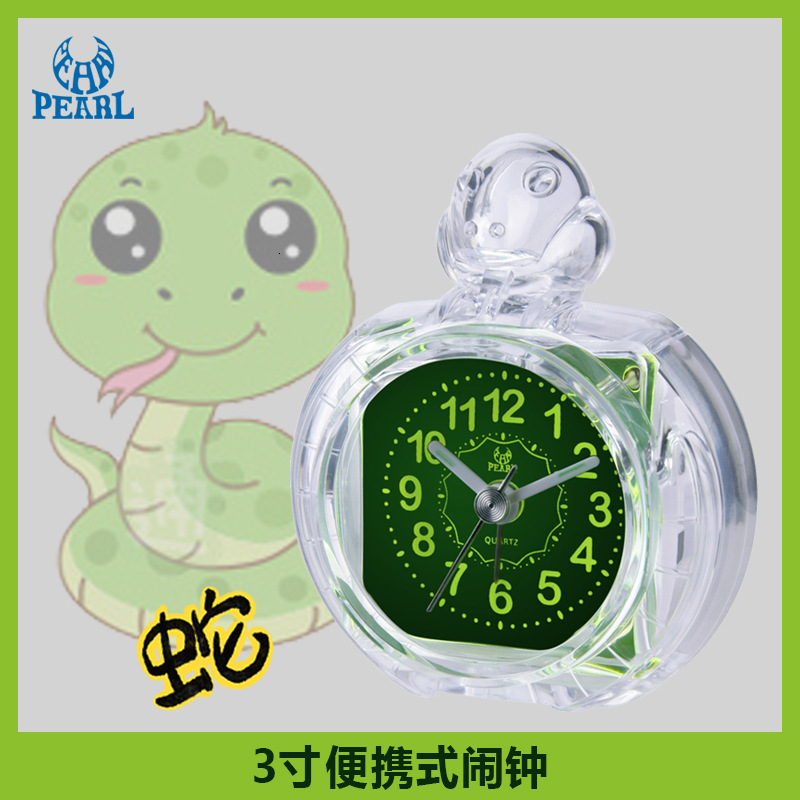 

children's cartoon 12 zodiac small alarm mute transparent clock bedroom study second scanning dk clock
