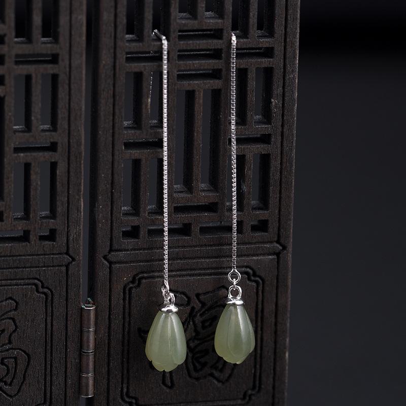 

Dangle & Chandelier Lady Good Quality Hetian Jade Earrings Silver 925 Female Trendy Chinese Ethnic Style Long Orchid Classic Ear Line Jewelr