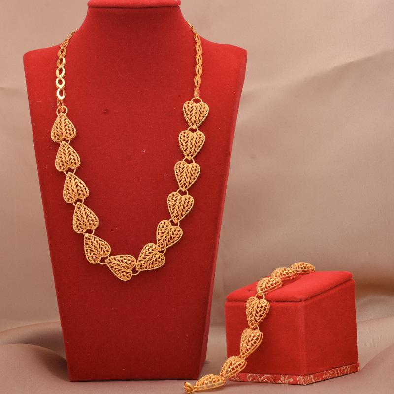 

Earrings & Necklace Dubai Jewelry Sets 24K Gold Plated Luxury African Wedding Gifts Bridal Bracelet Ring Jewellery Set For Women, As pic