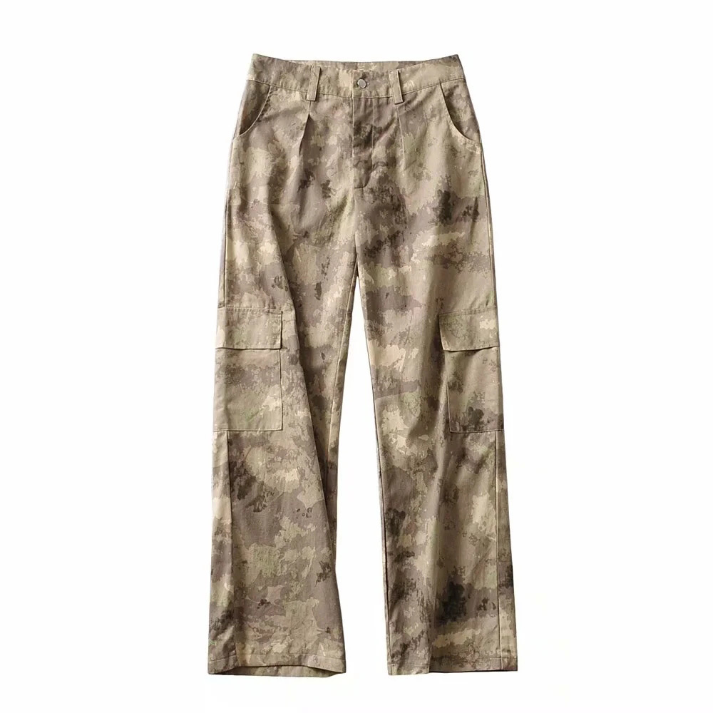 

BBWM Camouflage Cargo Pants Wide Leg Jogger Women Pockets Streetwear High Waist Casual Aesthetic Straight Trousers Female 210520, Multi