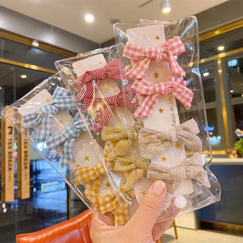 

Hair Accessories 2 Pair Korean Simple Beautiful Children Hairpins Sweet Girl Fashion Plaid Floral Fabric Bow Duckbill Clip