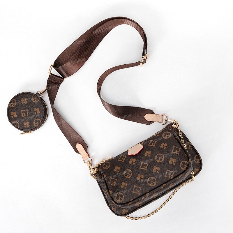 

Fashion Bags 3 Pcs Set Bags Accessories Women Crossbody Purse Messenger Handbags Brown Flowers Designers Shoulder Lady Chain Leather Bag JN8899, Blue straps