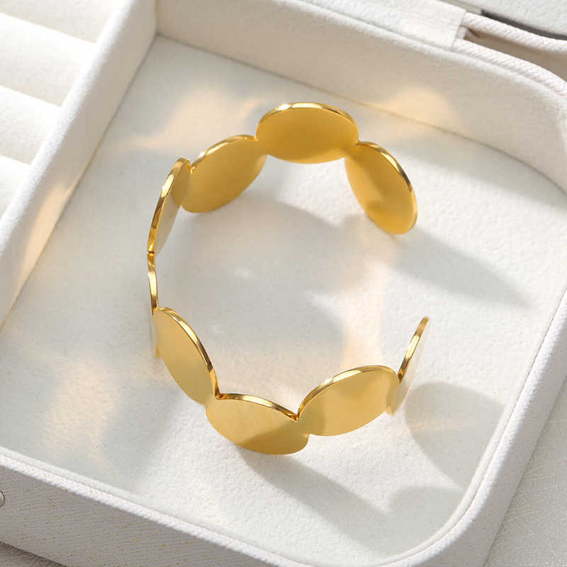 

Fashion Round Discs Bangle Bracelets for Women Stainless Steel Minimalist Jewelry Best Friends Gifts Boho Accesorios Mujer Q0719