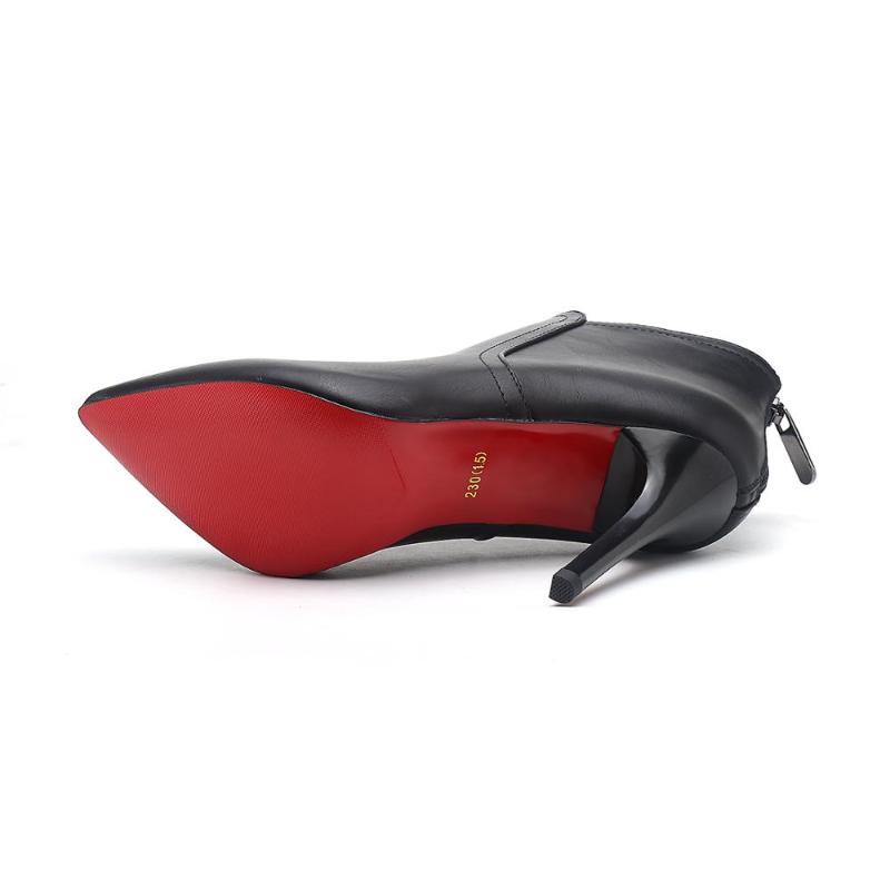 

Boots Red Bottom Shoes Ankle Thin Heels Woman Dress Black Microfiber With Sole Pointy Toe PU Leather Bootie, 9cm black