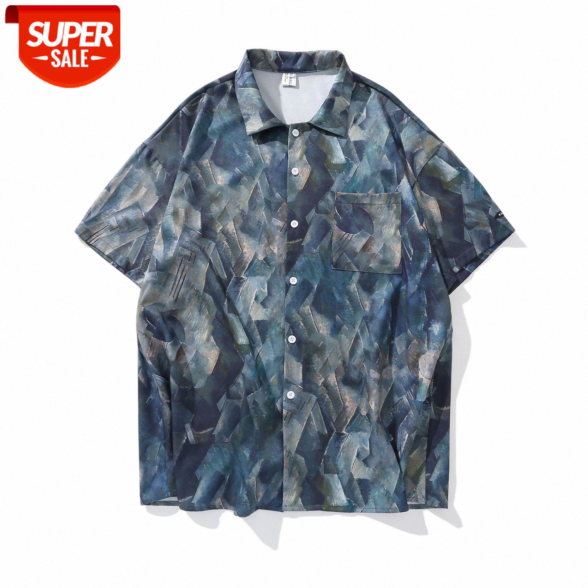 

Retro oil painting flower short shirt 898# #Dg0l, White;black