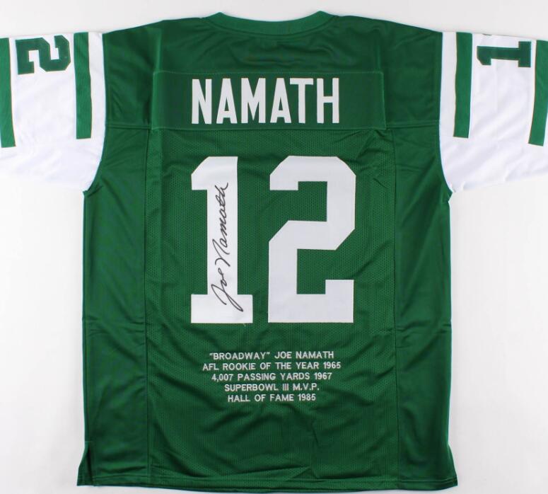 

Joe Namath Signed Autograph signatured Autographed auto Career Highlight Stat jersey shirts, Gray