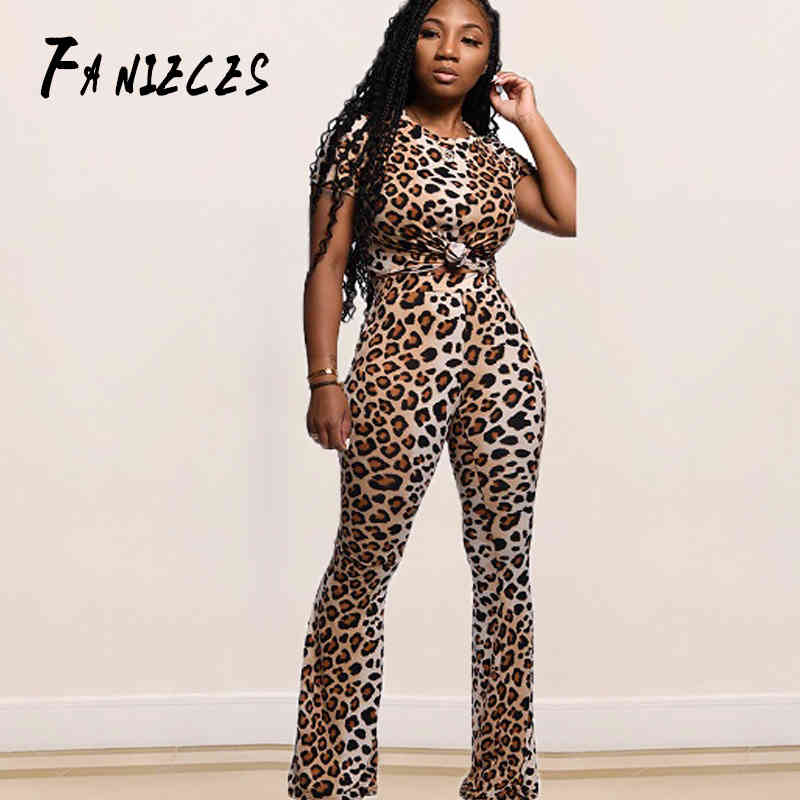 

Summer fall Women' set O-Neck Top and Pants suit Print short Sleeve two-piece tracksuit outfits Club Sportwear drop 210520, Brown