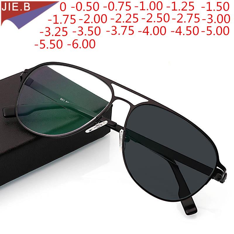 

Fashion Sunglasses Frames Metal Frame Pochromic Finished Men And Women Myopia Glasses Aspheric Hard Resin Lens Diopter Prescription