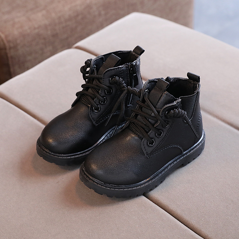 

Size 21-30 Children Casual Soft Leather Martin Boots Boys Water-proof Anti-slip Kids Shoes Light Baby Toddler Shoes for Girls, Black