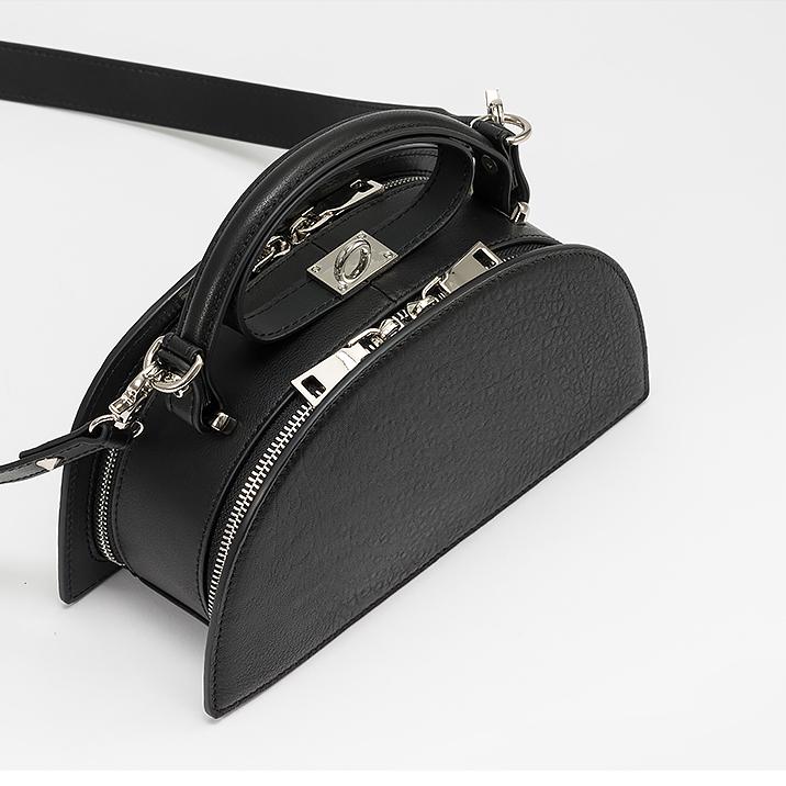 

Genuine Leather Totes Bags Real Leathe Semicircle Cow Shoulder Bag Evening, Black