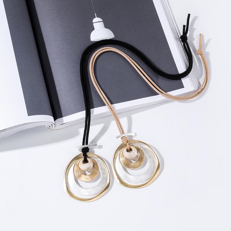 

Pendant Necklaces Retro Gold Silver Color Geometric Circle Necklace For Women Sweater Chain Environmental Protection Jewerlry Accessory