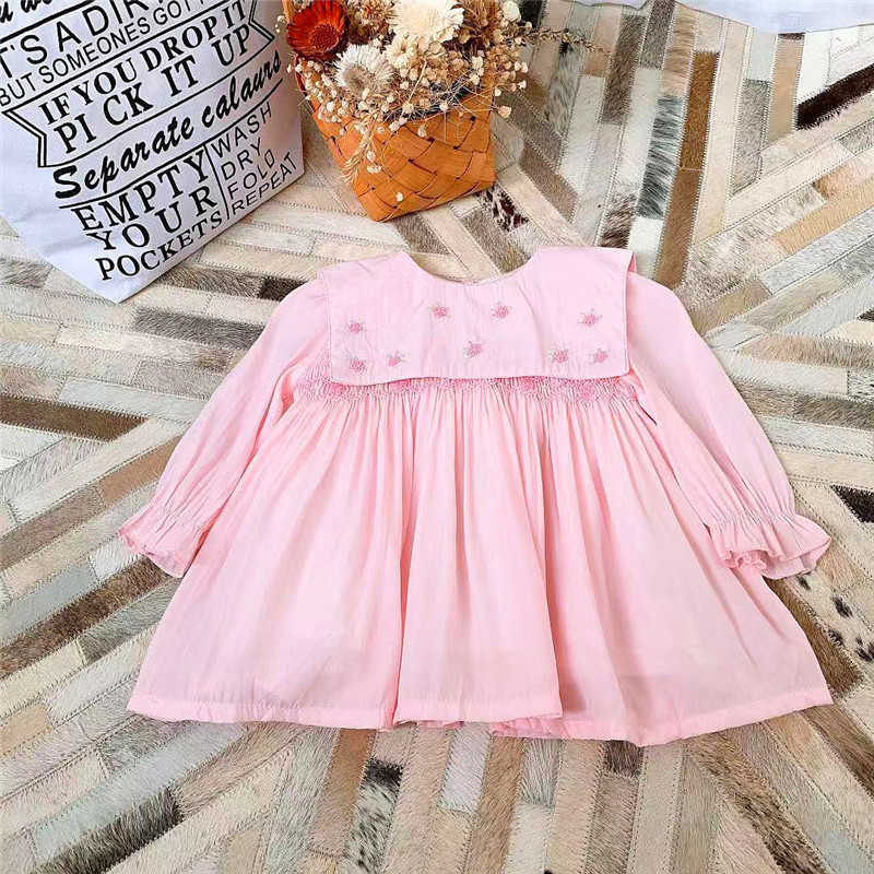 

Children Boutique Girl Vintage Hand Made Smocked Pink Dress Kids Handmade Smocking Emboridery Dresses Baby Spanish Frock Clothes 210615