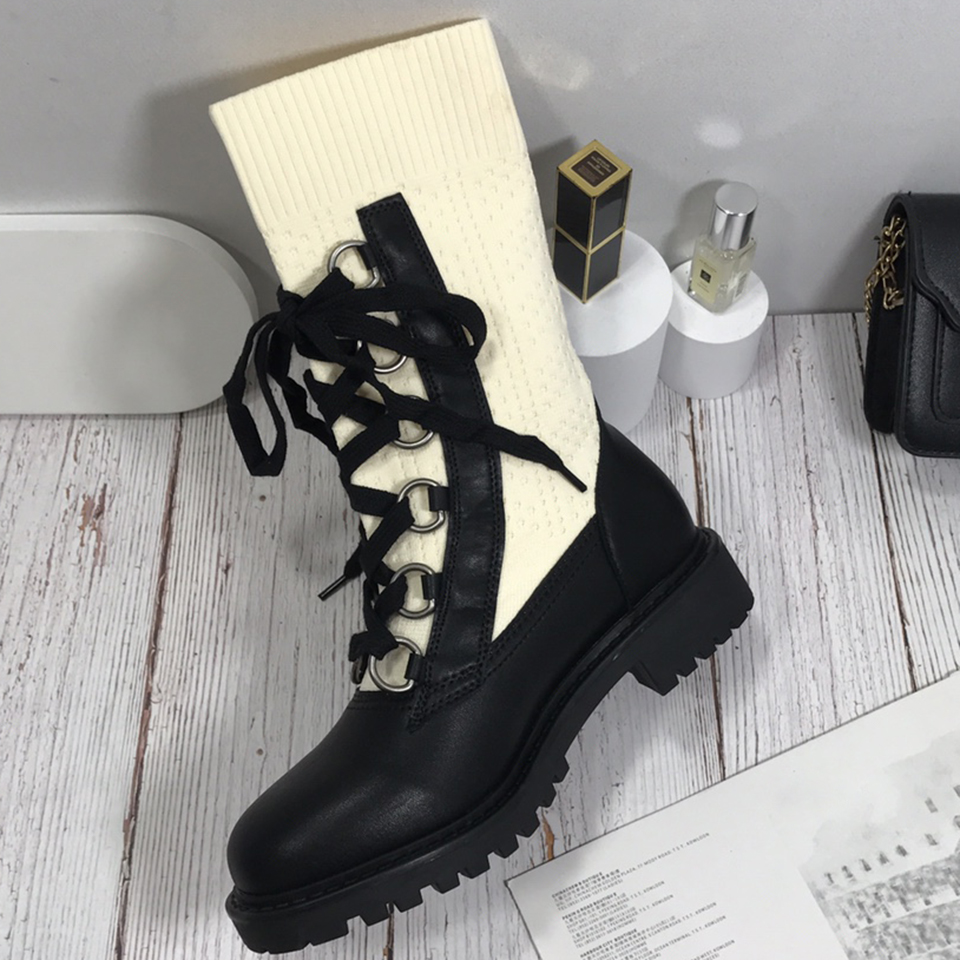 

Womens elastic lace up boots fall winter fashion platform martin boot, Black