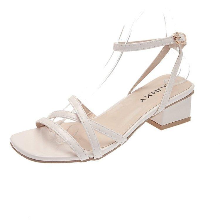 

Sandals Women Summer Fashion 2021 Solid Color Buckle Strap Open Toe Ladies All-match Thick Heel Shoes, Apricot