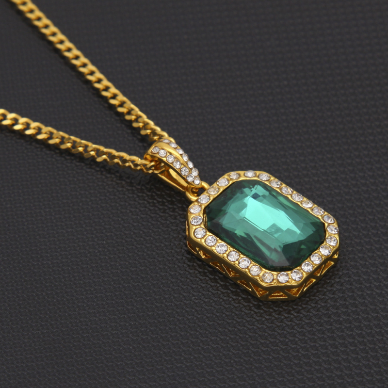 Hip Hop Style MiniRuby Gemstone Pendant Necklace Rope Chain Cuban Link Chains Necklaces-image-729081460