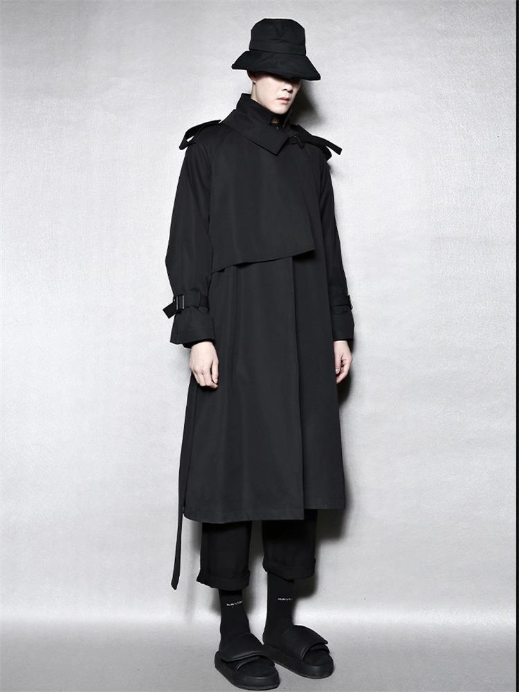 

Men' Trench Coats Windbreaker Dark Cargo Style Urban Youth Fashion Loose Medium Long Coat, Black