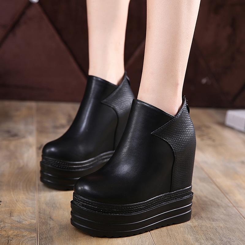 

Boots Charm2021 Autumn And Winter Thick Bottom Slope Heel Short 14cm Super High Heels Shoes Muffin Sole Women's, 14 cm in heel height