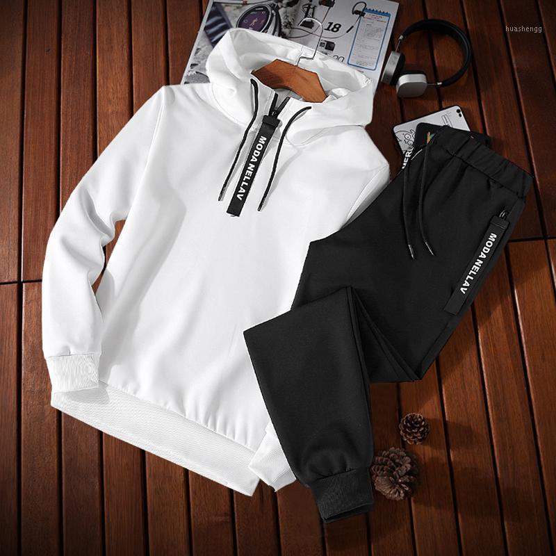 

Men's Tracksuits 2021 Spring Autumn Sportswear 2 Piece Set Men Tracksuit Casual Solid Hoodie Pants Sweatshirt Suit Plus Size 5XL, Red