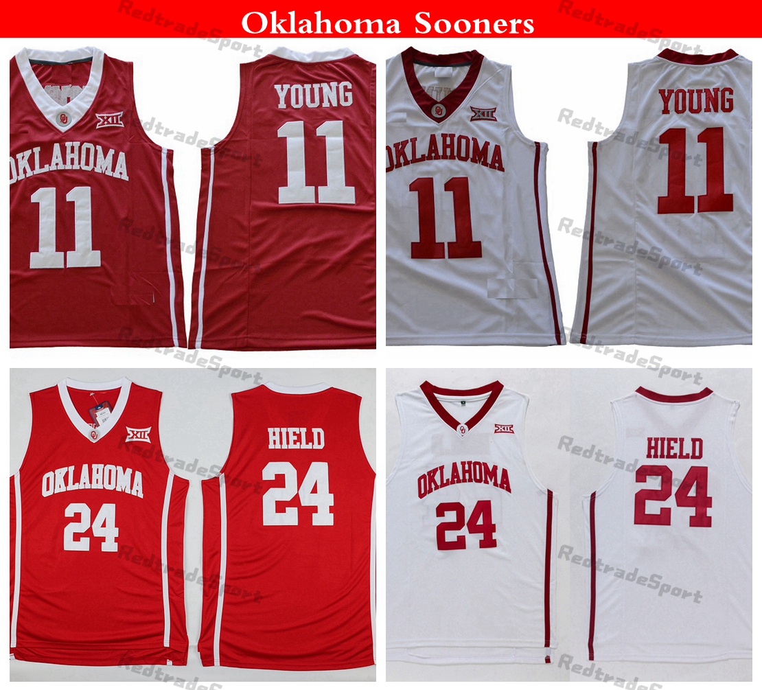 

Mens NCAA Oklahoma Sooners Trae Young 11 College Basketball Jerseys Home Red Buddy Heild 24 Stitched Shirts Jersey S-XXL, White