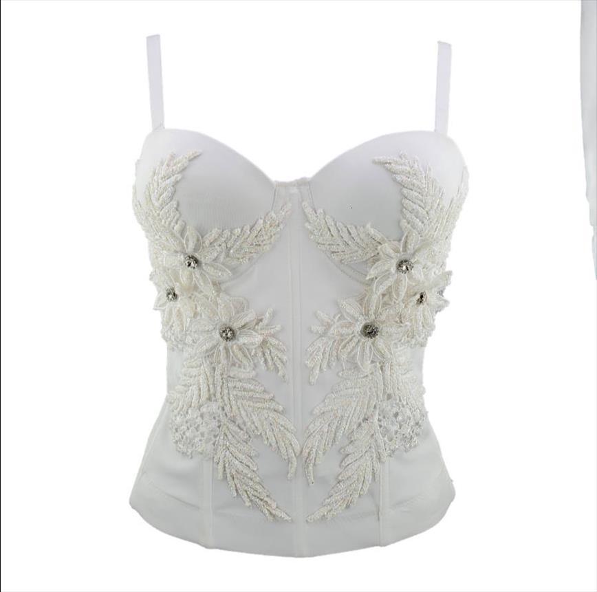 

embroidery beading smooth cut cross women tank spandex push up bralet bustier bra cropped vest plus size, White