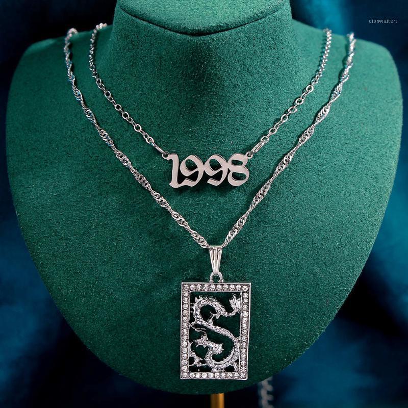 

Multilayer Punk Silver Color Crystal Dragon 1998 Number Pendant Necklace For Women Chain Necklaces 2021 Trendy Jewelry Gift Chains