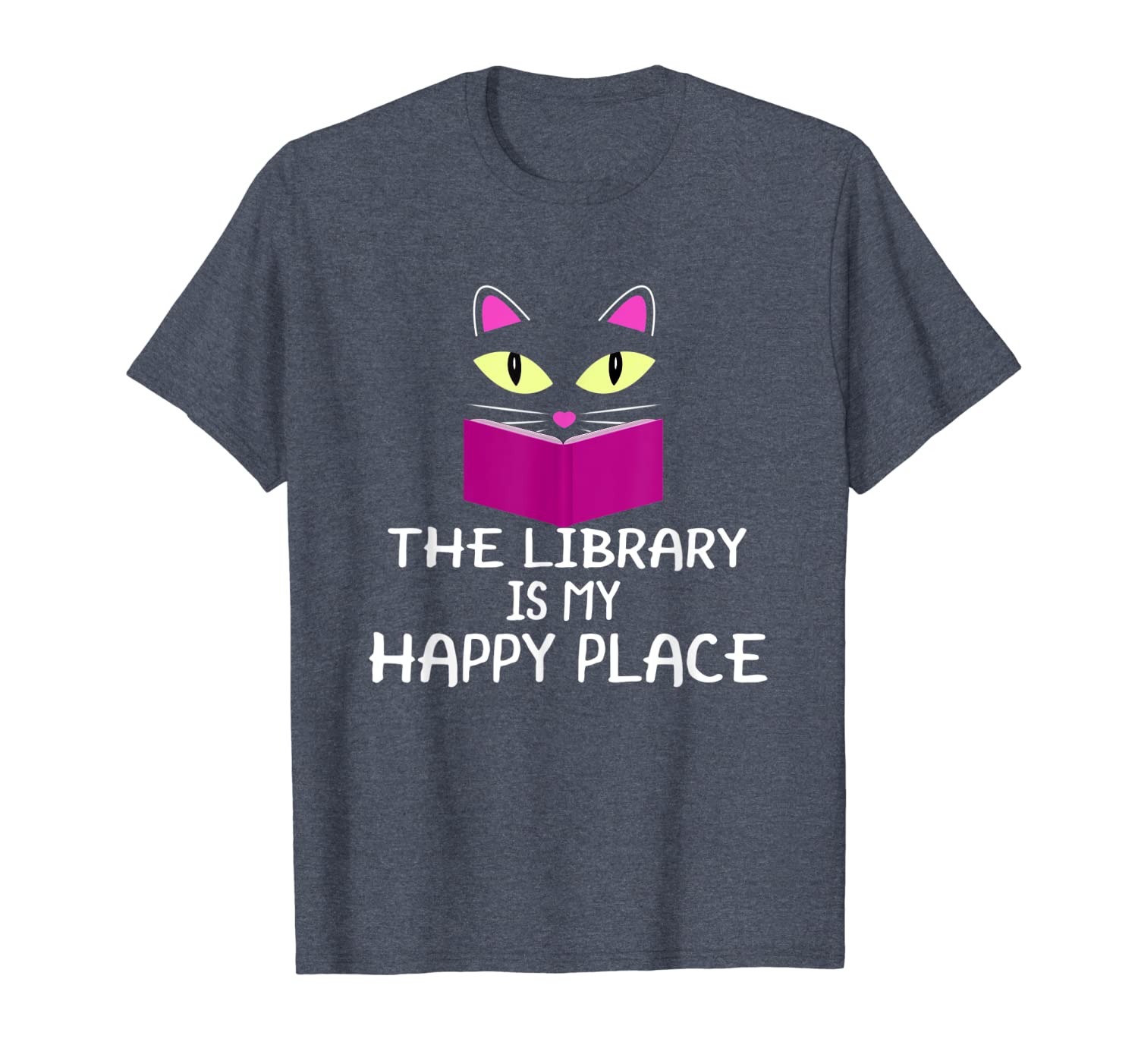 

cute kitty cat face the library is my happy place, White;black