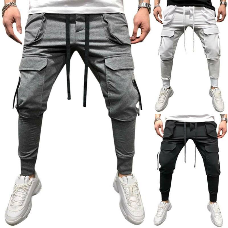 

Men's Pants Man Daily Drawstring Casual Multi Pockets Cargo Solid Outwear Trousers Summer Mens Hip Hop Clothing, Black